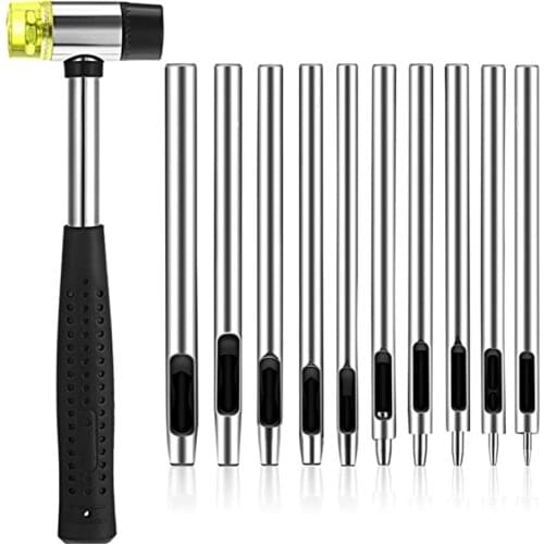 11Pcs Leather Hole Punch Set Leather Hole Punch Cutter Dual Head Rubber Hammer Leather Working Tools(0.5-5 mm)