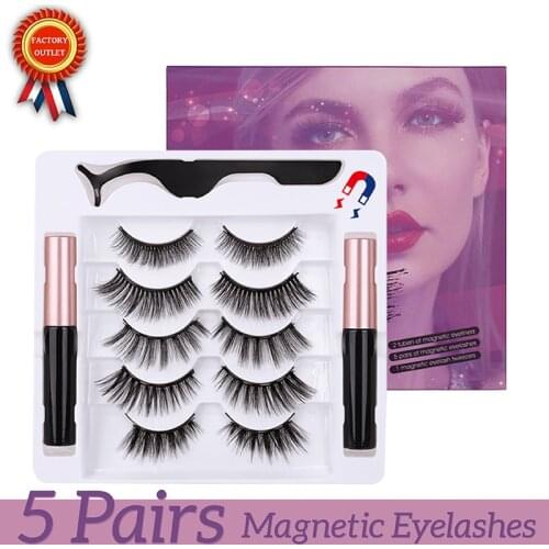 Magnetic Eyelashes and Eyeliner Set 3D False Mink Lashes Wholesale Natural Long Eyeliner Waterproof Liquid Tweezers Set In Bulk