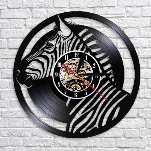 Zebra Portrait Vinyl Record Wall Clock Black And White Vinyl Disk Crafts Wildlife Animal Wall Clock African Safari Home Decor