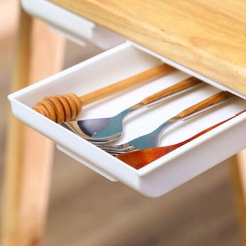 Wall Mount Pencil Tray Desk Table Storage Drawer Type Punch-free Makeup Tools Finishing Organizer Box Under Desk Stand
