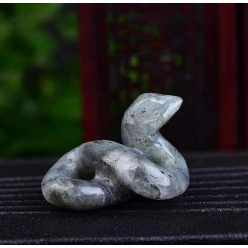 Natural labradorite carving sweethearts gift snake fortune Crafts Home Furnishings Aura fengshui Decoration Christmas