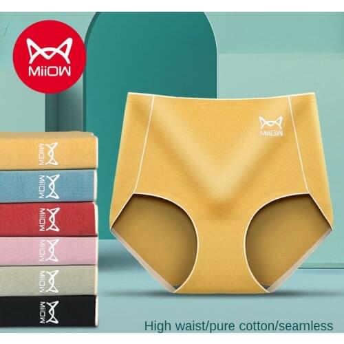 Miiow Genuine Underwear Female Cotton High Waist To Collect Belly Hip Graphene Antibacterial Large Size Fat Mm Triangle Pants