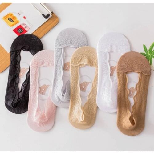 Womens Boat Socks Fashion Lace Pattern Thin Anklets Low Cut Summer High Heels