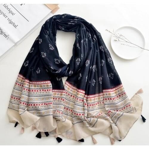 2021 New Vintage Flower Print Tassel Scarf Shawls Long Soft Geometry Pattern Scarves Hijab Wrap