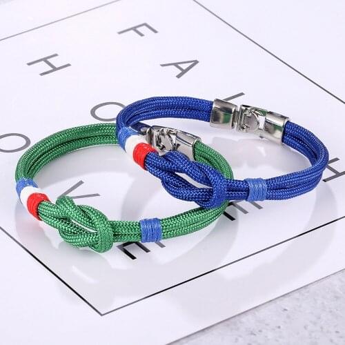 New stainless steel clasp Bracelet Fashion Navy style two color umbrella rope couple Knot Bracelet