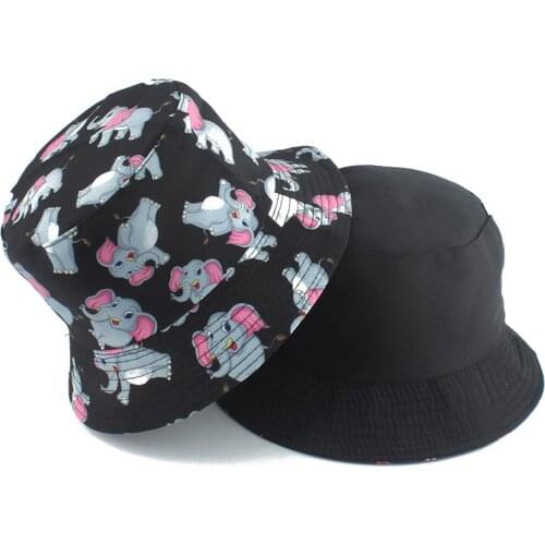 Summer Bucket Hats For Men Women Fashion cotton reversible Bob Chapeau Panama Cartoon Animal Elephant Casual Fisherman Hat