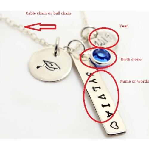 Personalized Memorial Necklace name or words High school College Grad Gift Engraved Necklace N2002