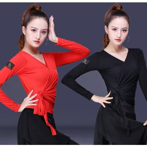 Latin Dance Dress Woman Adult New Practice Dress Dance Dress Long Sleeve Lace Up Tops Autumn Ballroom Dance Competition Dresses