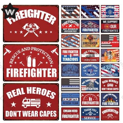 Retro Firefighter Metal Plaque Sign Vintage Tenacious Wall Stickers Fire Department Tin Poster Vintage Plate Tiki Bar Club Decor