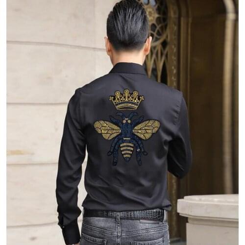 Rhinestones Shirts Men long Sleeve Diamonds designer Fashion Mens Shirt Streetwear Casual Blouse