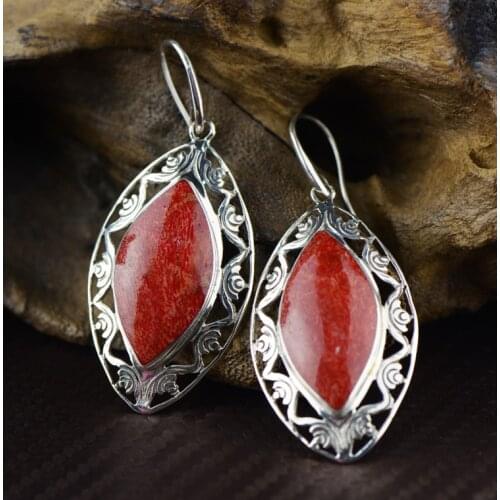 Is 925 silver pendant grass coral carve patterns or designs on woodwork hollow out fashion earrings female atmosphere