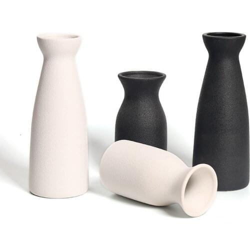 Nordic Simple White Black Matte Handmade Ceramic Vase Japanese Zen Stoneware Flower Arrangement Decorative Ornament