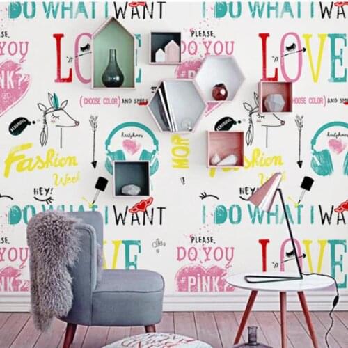 Modern minimalist fashion girl cute wallpaper pink LOVE apartment loft clothing store wallpaper nail shop living room bedroom