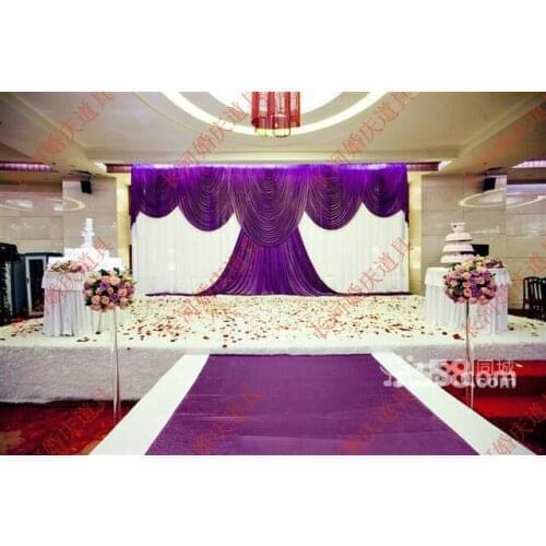 Wedding 3mx6m backdrop purple stage background with Beatiful Swag Wedding drape and curtain wedding stage backdrop decoration