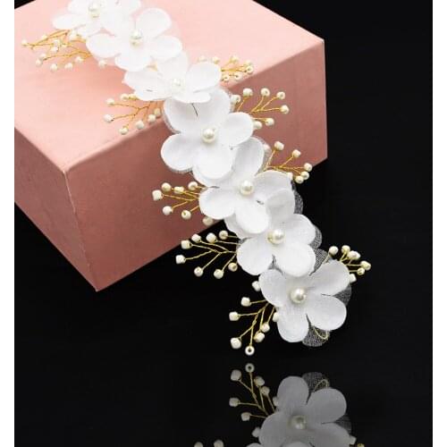 Gold Metal Bead Flower Bridal Forehead Headpiece For Girls Pearl Bride Hair Accessores Wedding Crown Hairpins Head Chain Jewelry