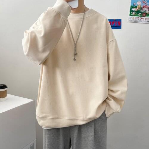 Simple Design Round Neck Sweatshirt Men Oversized Loose Streetwear Pullover Mens Hoodies Black Beige Pink