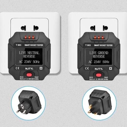 Smart Socket Tester T003 Circuit Breaker Finder Digital Outlet Socket Detector RCD Tester EU UK Plug For Home Appliance Testing
