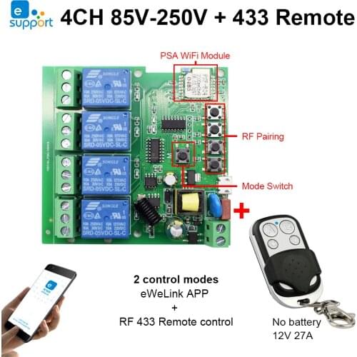 Garage Door Remote Controller Smart Wifi Switch Receiver Wireless Relay Module EWeLink Voice+APP+433mhz Remote Control