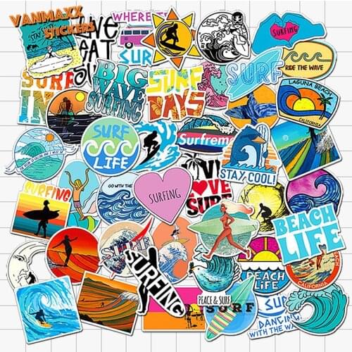 VANMAXX 50 PCS Surf Life Outdoor Sport Themed INS Style Car Stickers Waterproof Vinyl Decal for Laptop Helmet Bicycle Luggage