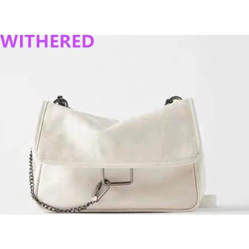 Jenny&Dave party bags bags high street vintage fashion casual leather solid Sewing thread print cute Iron chain wint lining