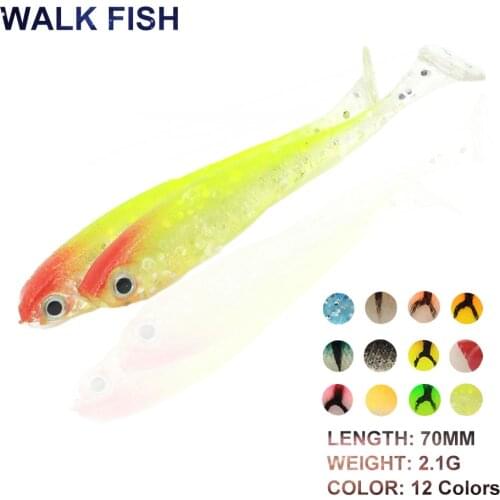 WALK FISH 5PCS/Lot 70MM/2.1G Silicone Fishing Baits Wobblers Soft Fishing Baits 3D Eyes Artificial Fishing Baits Fishing Tools