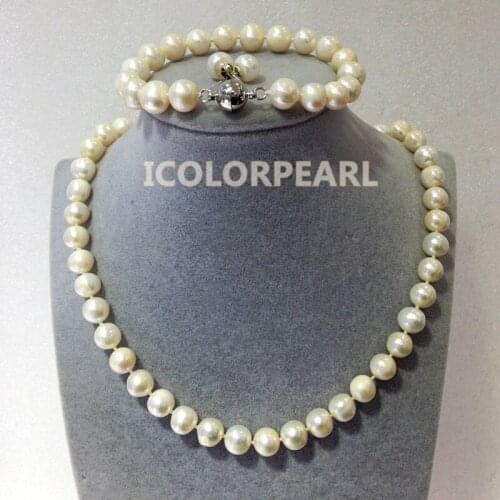 WEICOLOR 9-10mm White Nearround Natural Freshwater Pearl Jewelry Set,Silver Earring Studs.Best Gift For Mothers