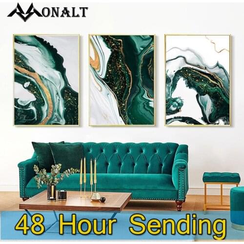 Green and gold Abstract Art Poster Nordic HD Line Canvas Print custom Living Room wall Modern art Picture Decorative Paintings