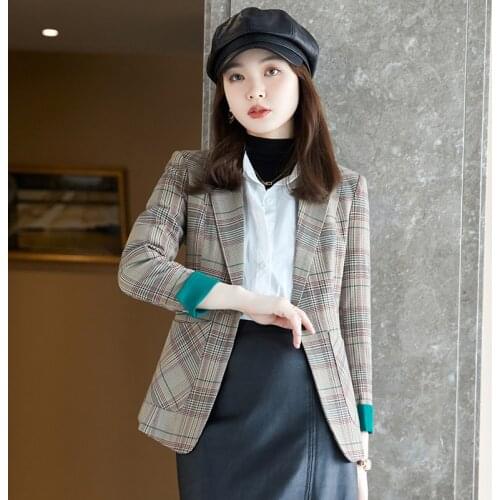 Novelty Plaid Long Sleeve Blazers Jackets Coat Women Formal OL Styles Spring Autumn Business Work Wear Outwear Blaser Tops