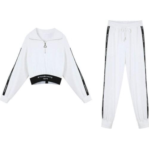 Women Sport Suit Full Pullover Turn-Down Collar Office Lady Solid Full Length Short 2 Piece Set Women Street Style High Quality