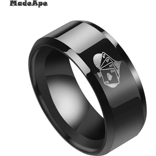 MadApe Stainless Steel Spades A Poker Ring Band Women Ring Cool Black Color Rings 8mm Engagement Jewelry Rings For Male