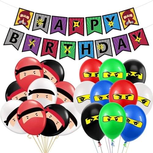 1set 12inch Ninja Boys Kids Ninjago Warrior Happy Birthday Banner Party Legoing Game Balloon Latex Ballons Party Deco Home Favor