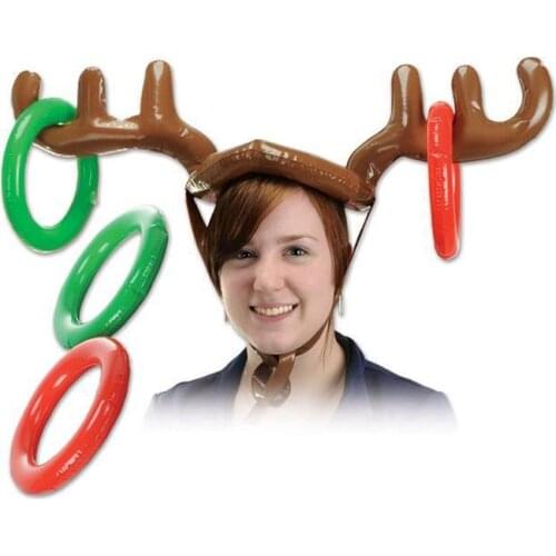 100pcs 2017 Inflatable Kid Children Toys Fun Christmas Toy Toss Game Reindeer Antler Hat With Rings Hats Party Supplies ZA1158