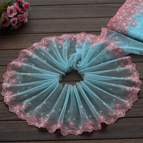 2 Yards Lace Trim Exquisite Flowers Embroidered Cyan Tulle Lace 7 Inches Wide High Quality