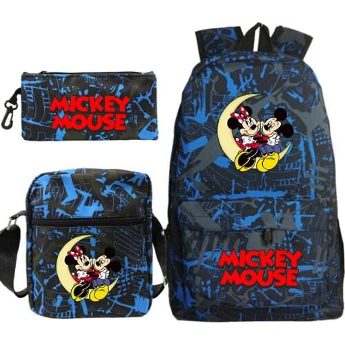 Hot Students Mickey Backpack 3pcs/set Kids Knapsack Teens Mickey Mouse Rucksack Girls Boys Cat Schoolbag Back to School Gift