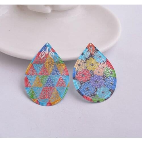 30pcs/lot 49*33mm Filigree Water Drop Charms colorful Painted Teardrop Pendant DIY Earring findings