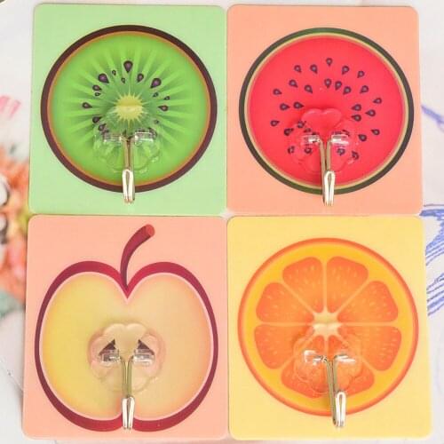 4 PCS Creative Seamless Wall Hook Door Plastic Hook Strong Long-term Hook Colorful Fruit Free Punch Hook