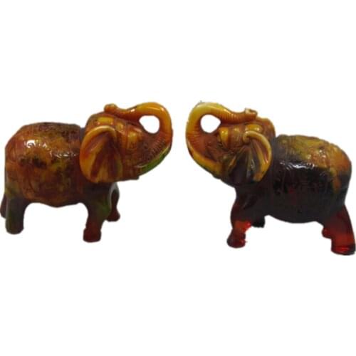 9.5 cm */Chinas rare amber peace lifelike carving a pair of the elephant statue Home Decor