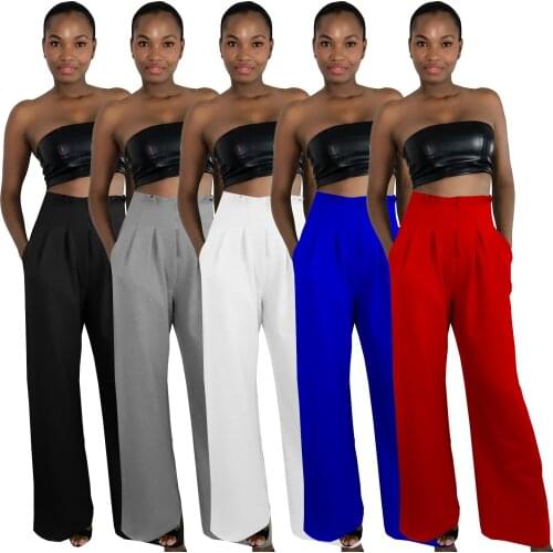 Summer Autumn Solid Color Elegant Female Lady Womens Flared Wide Legs Pants High Waist OL Ladies Long Trousers Work Wear Pants