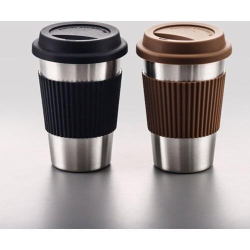 500ml StainlessSteel Cup With Straw Silicone ring and lid for Coffee Tea Beer Juice Drinking Mugs Tumbler outdoor Camping Travel