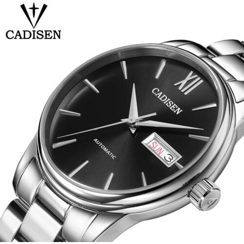 CADISEN Watch NH36A Mechanical Movt Watches Automatic Self-wind Stainless Steel Sapphire 5ATM Waterproof Business Men Wristwatch