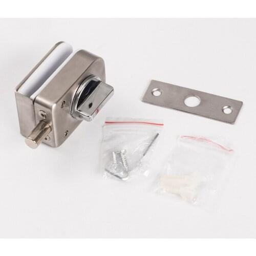 Black frameless glass partition door lock/bolt, stainless steel, drill-free, for double/single glass doors