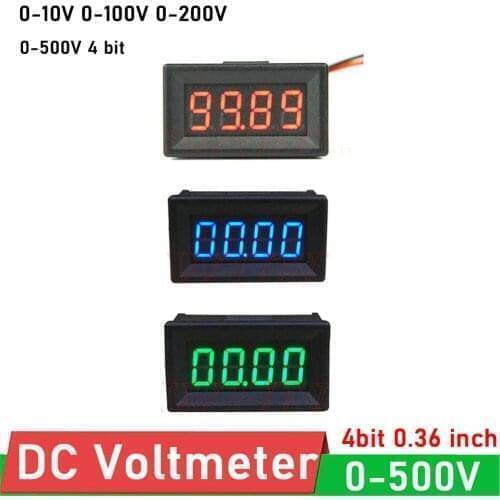 4bit 0.36 inch LED Digital Voltmeter DC 500V 200V 100V 10V Voltage Display Volt Meter tester battery monitor 5V 12V 24V POWER