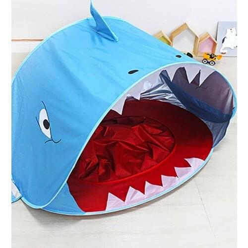 Childrens Tent Waterproof Polyester Breathable Cloth Shark Tent Pop Up Sun Awning Tent UV-protecting Sunshelter Beach Tent