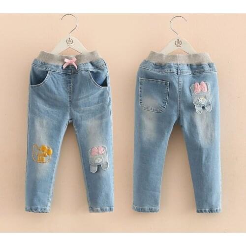 Childrens Girls Jeans 2020 Autumn New Korean Baby Girl Jeans Kids Fashion Casual Cartoon Denim Trousers Baby Girl Cowboy Pants