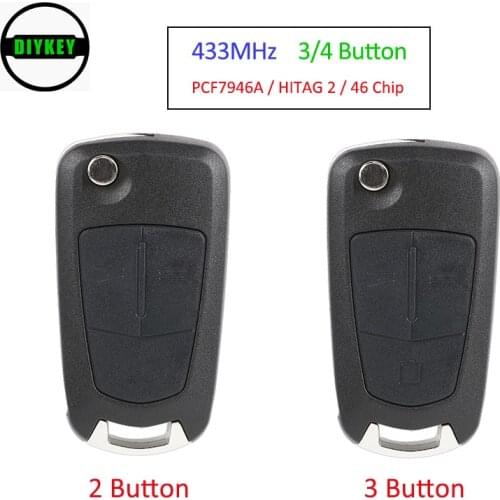 DIYKEY Flip Smart Remote Key Fob 2 / 3 Button Case Replacement 433MHz PCF7946 for Vauxhall Opel Vectra C Signum