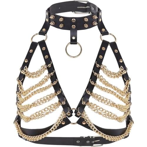 Women Punk Sexy Leather Body Straps Harness Bondage Rivet Waist Chain Wild Belt Ornament Femdom SM Tools Bdsm Toys For Adults
