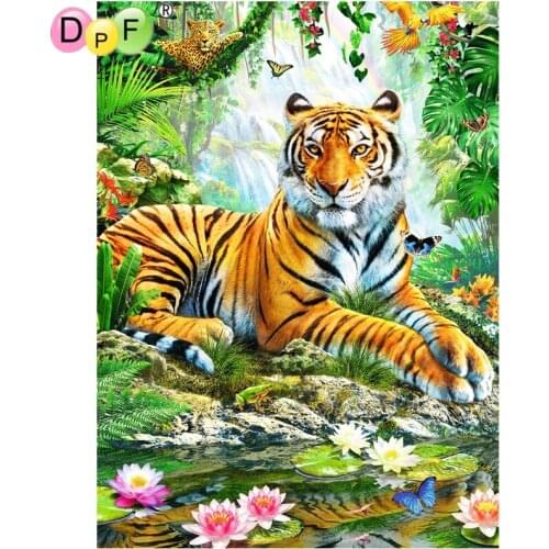 DPF Diamond Painting Embroidered Tiger Butterfly Pattern Round Diamond Painting Rhinestone Picture Diamond Mosaic Cross Stitch