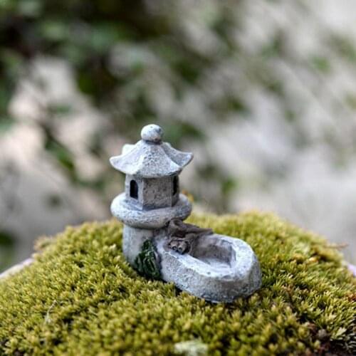 Pond Figurines Decoration Tower Relaxation Garden Home Bonsai Miniature House Micro Decor Resin Craft Miniature Garden Land F1I7