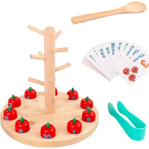 Apple Picking Game Parent-child Board Game Baby Montessori Digital Apple Tree Educational Wooden Toys For Kids Gift