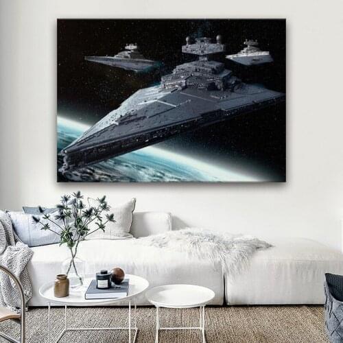 Imperial class star destroyer wars fantasy wallpaper living room home art decor wood frame fabric poster
